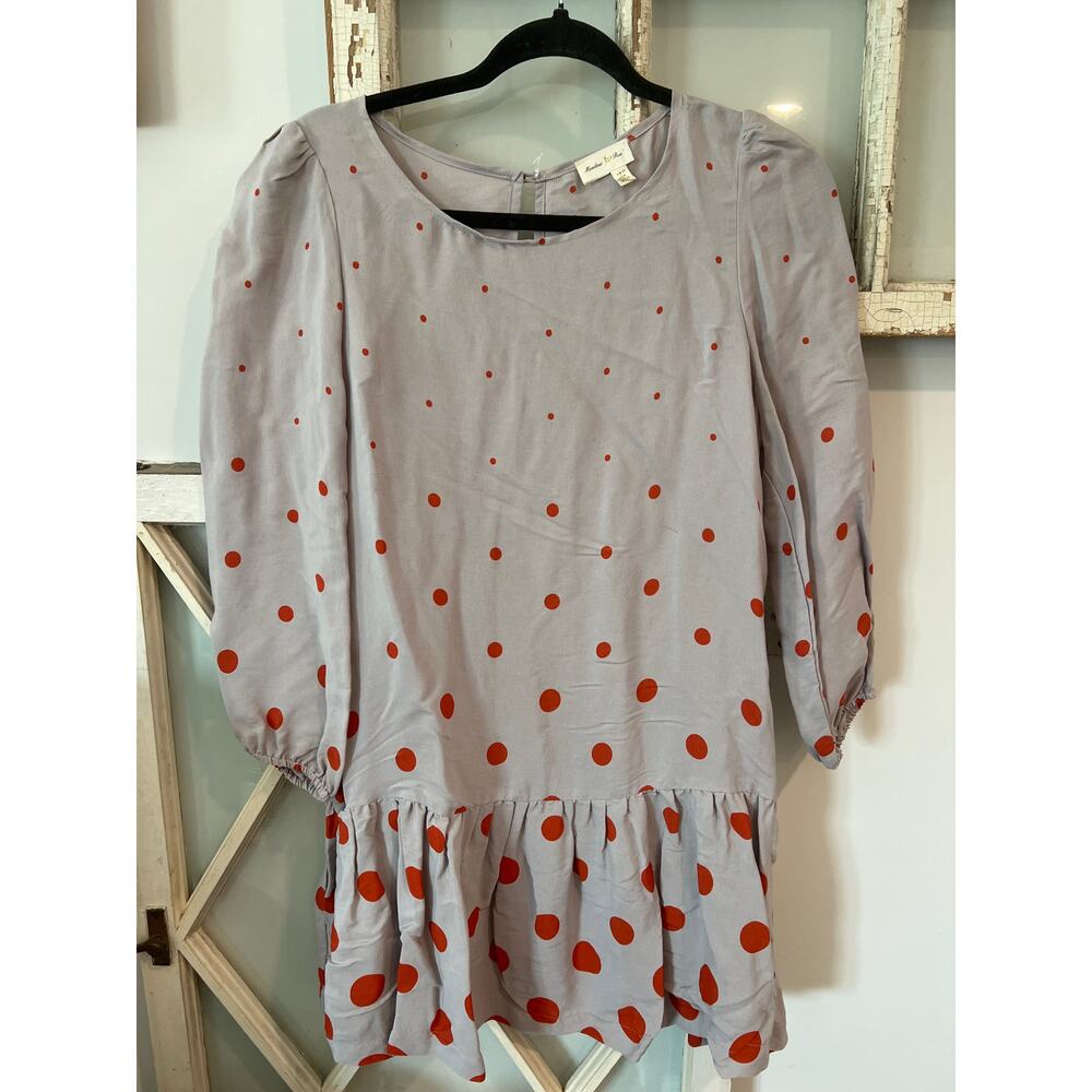 Meadow Rue Gray Mini Dress with Orange Polka Dots